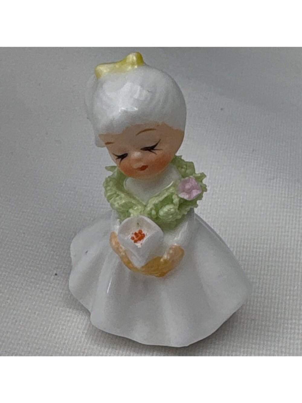 Vintage Napcoware Bone China Girl Figurine Holding Flower Adorned 2"